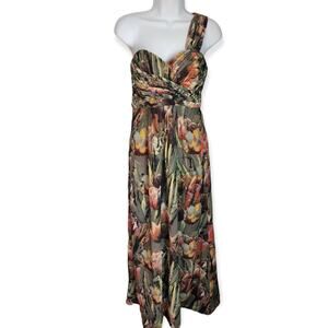Ted Baker Tecla Green Tulip Floral Pleated Dress One Shoulder Maxi Size Medium